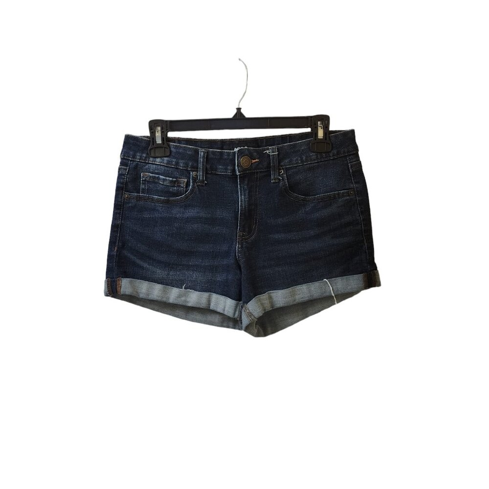 Aero Dark Wash Blue Jean Midi Shorts Size 10 Cuffed Mid Rise